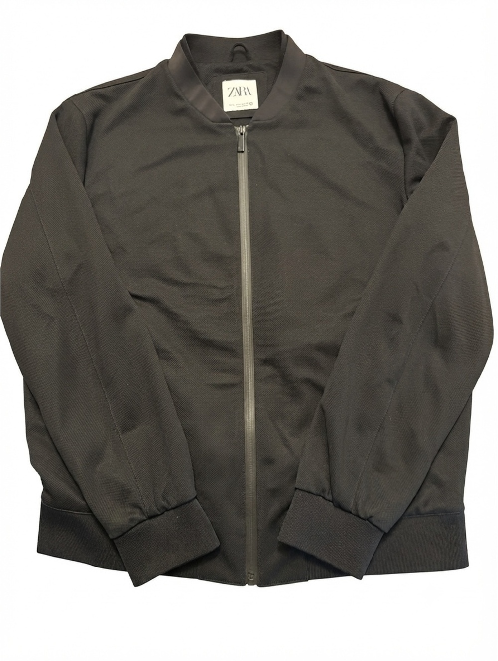 Zara Men's Black Full Zip Bomber Jacket Size XL Structured Athletic Look